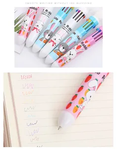 Cute rabbit 10-color ballpoint pen, retractable cartoon multi-pen for students journal