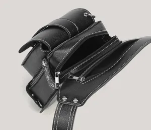 Dettaglio borsa marsupio moto steampunk rétro, borsa a tracolla multifunzione.