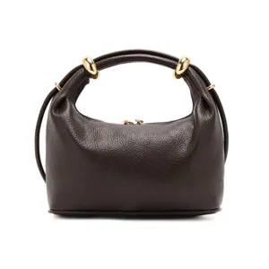 Dark brown leather shoulder bag with gold hardware, elegant dumpling design for daily commute.