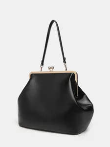 Retro black kiss-lock handbag vintage elegant women tote bag for daily commute and party use
