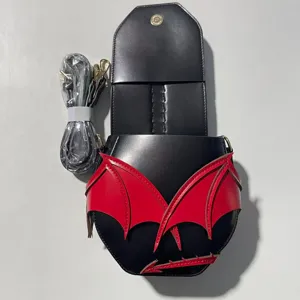 Black red bat wing crossbody bag gothic Halloween devil style shoulder bag with removable strap