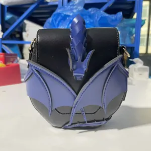 Halloween gothic bat dragon wing cross-body shoulder bag black blue contrast fashion purse