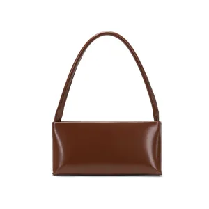 Classic vintage brown baguette shoulder bag, minimalist underarm handbag for women daily wear.
