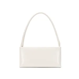 Minimalist white baguette shoulder bag, sleek minimalist design, ideal for daily commute.