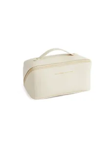 Large capacity cosmetic bag travel toiletry pouch portable makeup organizer for women off white