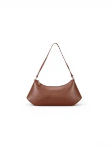 Minimalist brown shoulder bag for women, stylish underarm bag with smooth zipper closure.