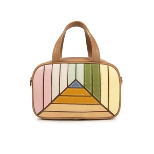 Women Fashion Large Capacity Commuting Pleated Handbag PU Leather Color Block Splicing Casual Shoulder Crossbody Bag