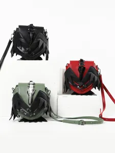Gothik Dunkle Fantasie Raben PU Leder Umhängetasche Damen Mode Einzigartig Kreativ Schultertasche Lässig Messenger Tasche
