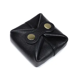 Black leather coin purse mini wallet portable small pouch cute earphone lipstick storage bag