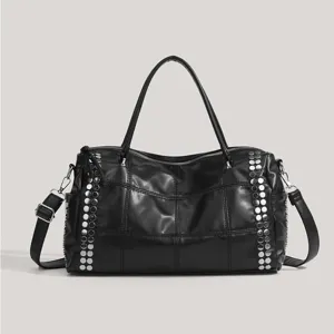 Femme Grande Capacité Sac à Main de Trajet Cuir PU Matelassé Sac Bandoulière Mode Rivet Tote Sac pour Usage Quotidien