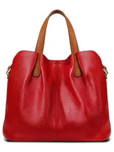 Red soft leather tote bag for women, stylish large capacity shoulder handbag commuter daily use.