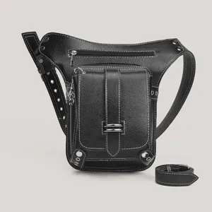 Borsa da gamba in pelle nera steampunk moto marsupio tattico per uso all'aperto.