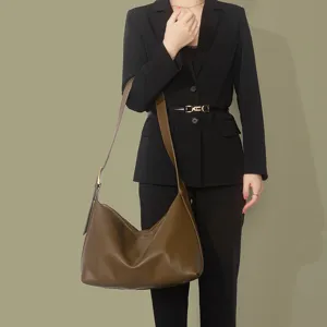 Casual minimalist slouchy shoulder bag for women, soft leather large capacity hobo tote bag.