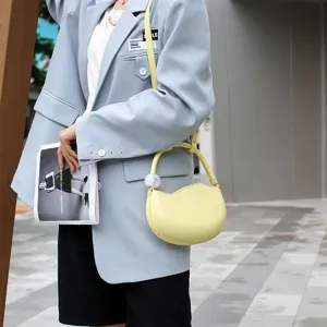 Chic candy color crescent shoulder bag with elegant pearl charm for women daily fashion use