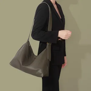 Women casual solid color soft leather shoulder crossbody slouchy large capacity tote bag