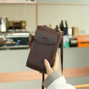Dunkelbraune multifunktionale Umhängetasche für Handys, modische Mini-Schultertasche.