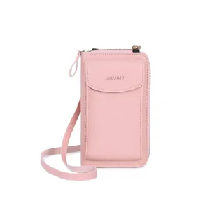 Rosa Umhängetasche für Damen, multifunktionale Handytasche mit verstellbarem Gurt.