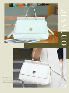 Detail shot of white structured top-handle handbag, elegant retro design for daily commute.