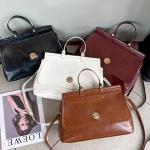 Classic retro briefcase handbag stylish large capacity top handle satchel bag multi-color
