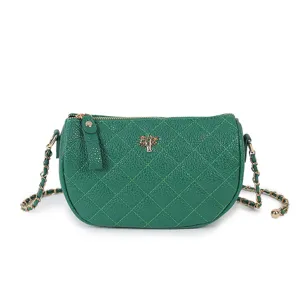 Green quilted caviar leather chain crossbody bag for women, elegant chic shoulder handbag.