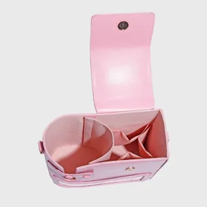 Pink large capacity thermos bottle bag detail view showing internal multi compartment storage.
