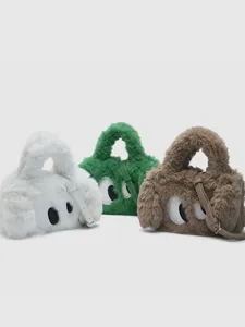 Cute plush shoulder bag with big eyes, fuzzy crossbody bag for women winter daily fashion.