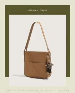 Chic beige shoulder bag with cute bunny pendant casual stylish commuter crossbody bag