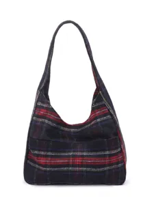 Retro women winter tweed plaid shoulder bag casual large capacity daily commute tote bag
