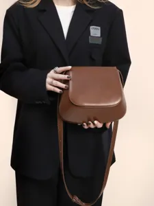 Women PU Leather Saddle Bag Retro Crossbody Bag Fashion Solid Color Stitching Daily Matching Shoulder Bag