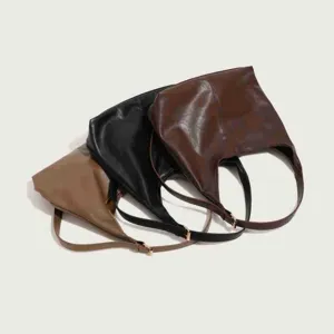 Soft leather hobo shoulder bags detail in multiple colors with adjustable metal straps.