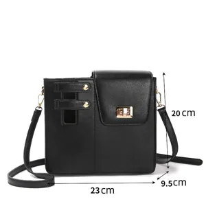 Outdoor portable black messenger bag with cup holder, multi-functional shoulder bag.