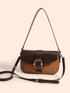 Elegante Vintage Umhängetasche, stilvolle Damen Wildleder Tasche mit Retro Schnalle.
