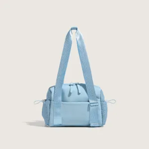Light blue sports fitness bag, nylon large capacity shoulder travel storage bag for daily use.