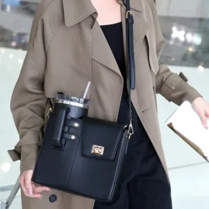 Crossbody water bottle bag with cup holder, universal large tumbler carrier pouch for outdoor.