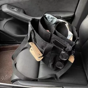 Black canvas multi-functional diaper bag stylish shoulder tote bag with multiple compartments