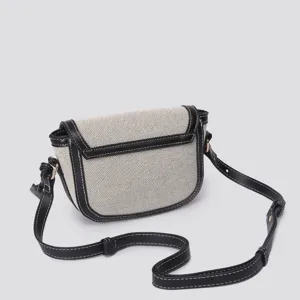 Canvas contrast color saddle bag, stylish retro underarm shoulder messenger bag for women.