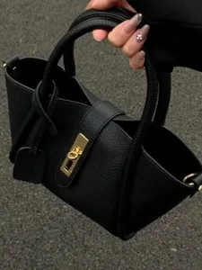 Niche fashion litchi pattern soft leather handbag high-end bucket bag large capacity versatile