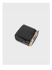 Genuine leather kiss lock pouch litchi pattern mini coin purse and lipstick storage bag.