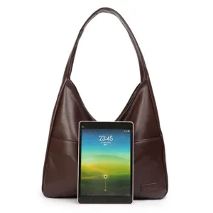 Braune Ledertasche große Kapazität Schultertasche lässige Handtasche für Damen Design.