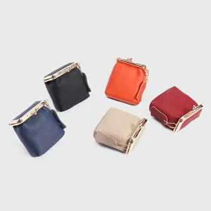 Genuine leather kiss-lock mini coin purse and lipstick storage bag multi-color display