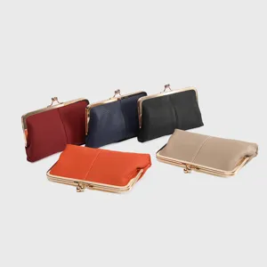 Retro genuine leather kiss-lock clutch, multi-color small coin purse and mini wallet set