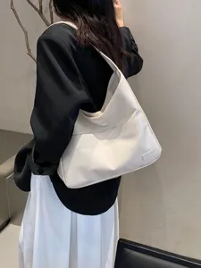 Cremeweiße weiche Leder Schultertasche Shopper, große lässige Hobo Handtasche für Damen Alltag.