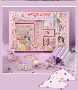 Cute cartoon sticker notebook stationery gift box set for kids, students, and girls use.