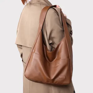 Retro brown commuter hobo shoulder bag casual versatile large capacity chic tote bag for women