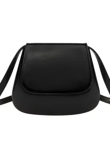 Black minimalist saddle bag, retro chestnut crossbody bag with flap and premium smooth leather.