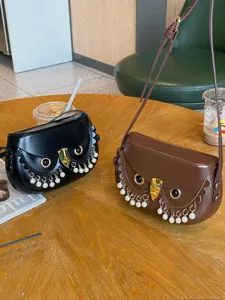 Originales Design Eule Satteltasche Damen Retro PU Leder Umhängetasche Mode Kleine Umhängetasche Mit Perlenquaste