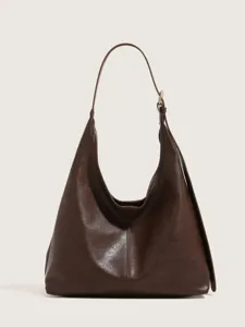 Vintage brown slouchy hobo shoulder bag for women, large capacity casual daily commuting tote.