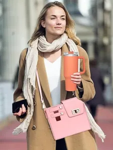 Outdoor portable water bottle bag crossbody shoulder pouch for large insulated tumbler cups.