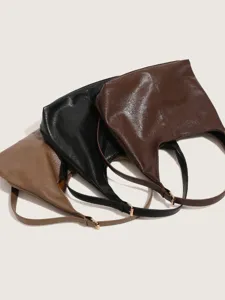 Minimalist PU leather shoulder bag for women, retro casual hobo bag with adjustable strap.