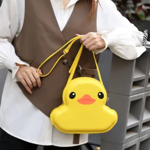 Cute cartoon yellow duck shaped hard shell crossbody bag, fashion women shoulder bag.